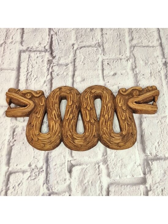 Handmade Other - Vintage Hand Carved Wood Wall Art Double-Headed Kukulkan Rustic Mayan Decorative